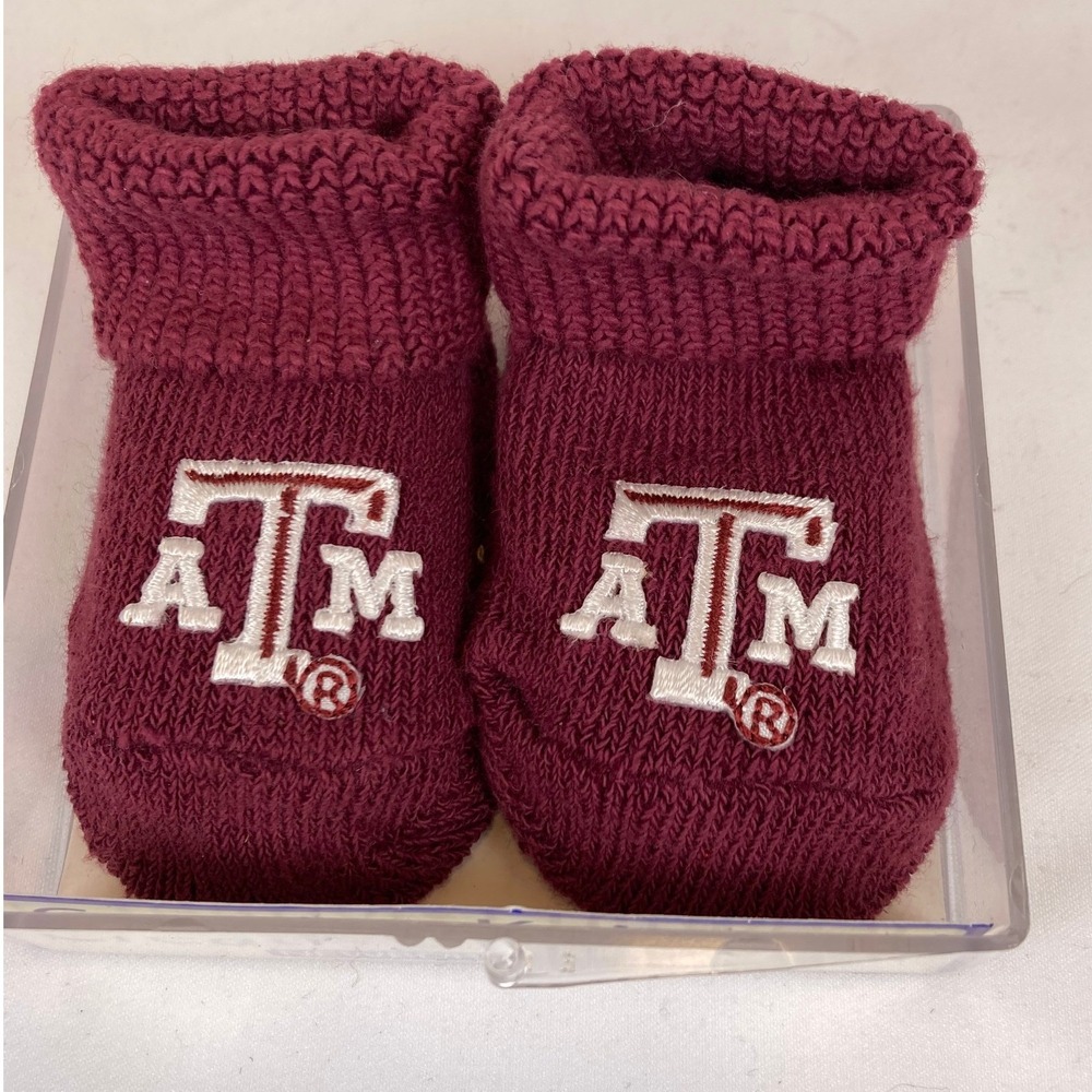 Creative Knitwear Texas AM Aggies Newborn Booties Maroon Knit FTAM655 Gift Box